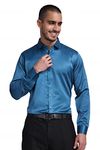 Bowrain Men's Satin Shirt Full Sleeves, (Peacock), (Medium)