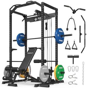 Mikolo Power Cage, Power Rack with LAT Pull Down System and Leg Hold-Down, 1200 Pounds Capacity Workout Cage with Pulley Sytem for Home Gym (B230CPHGP)