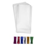 200 Clear Treat Bags 5x11 with Twist Ties 6 Mix Colors - 1.4mils Thickness OPP Plastic Poly Gift Bags (5'' x 11'')