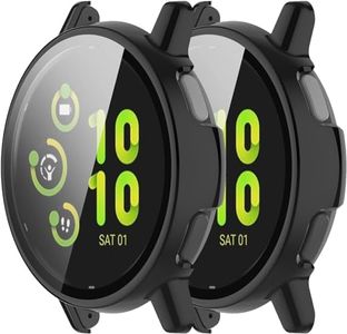 THRE【2 Pack】for Garmin Vivoactive 5 Screen Protector Tempered Glass Case Cover with Hard PC Material (Black+Black, Garmin Vivoactive 5)