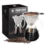 Bean Envy Pour Over Coffee Maker - 20 oz Borosilicate Glass Carafe - Rust Resistant Stainless Steel Paperless Filter/Dripper - Includes Custom Silicone Sleeve