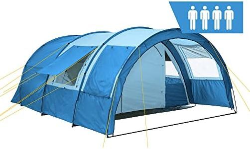 CampFeuer Tente Tunnel Multi pour 4 Personnes | Immense Vestibule, 5000 mm de Colonne d'eau | avec Tapis de Sol et paroi Frontale réglable | Tente de Camping Tente familiale (Bleu/Bleu Clair)