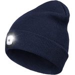 CUQOO Ultra Warm Rechargeable LED Lighted Beanie in Navy for Men and Women | Unisex Acrylic Stocking Fillers Winter Cap with Light | Slouchy and Breathable Hat with Hands Free Head Torch for Adult