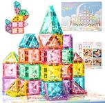 Magnetic Tiles Building Blocks for Kids Ages 3-8, Diamond Surface Travel Set with Metal Storage Box, 60PCS STEM Montessori Educational Learning Toys Gifts