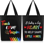 Xuniea 2 Pcs Teacher Appreciation Tote Bag, Teacher Gifts Idea Funny Reusable Canvas Bag for Teacher's Day, Graduation(Simple Style)