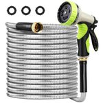 Garden Hose Metal, Metal Water Hose 50FT with Swivel Handle & 10 Function Nozzle Garden Hose, Flexible, No Kink, Lightweight Metal Water Hose for Outdoor, Yard, Stainless Steel Garden Hose