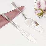 TUKDAK Personalized Cake Cutting Set for Wedding, Custom Cake Knife and Server Set, Stainless Steel Cake Serving Set, Engraved Pastry Pie Pizza Cutter Cake Slice, Bridal Anniversary (Silver)