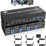 8K@60Hz USB3.0 KVM Switch 3Monitors 4Computers 4K@144Hz, 2 DisplayPort +1 HDMI Triple Monitor KVM Switch for 4PC with Audio and 3USB 3.0, 2 DP1.4 +HDMI2.1 Triple Monitor Keyboard Mouse Switcher