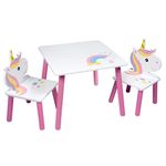 URBNLIVING Kids Wooden Table & 2 Chairs Themed Set Furniture for Play Room Study Desk Toddlers Junior (Unicorn)