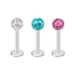 Body CAC Steel 3 Colours-16g x 8mm Small Flat Back Ferido Ball Labret Studs,Crystal Collection Lip Ear Helix Tragus Piercing Jewellery