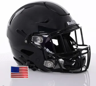 Green Gridiron - Riddell SpeedFlex Adult w/Black SF-2EG-II Facemask + Chrome US Helmet Flag Decal (Black Helmet, Large Helmet)