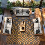 Green Decore Reversible Recycled Plastic Outdoor Rugs | Perfect for Garden, Patio, Picnic, Decking | Stain And Water Resistant | Bettina Charcoal Grey/Yellow Ochre, 240 x 300 cm