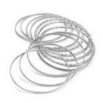 12pcs Boho Bangles for Women, Silver Bracelets Stackable Bracelets Trendy Layered Bangles for Women Girls Jewelry Gifts (Silver)