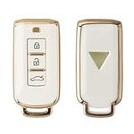 kwmobile Key Cover Compatible with Mitsubishi 3-Button car Key - Car Key Fob Case Protector - White/Gold