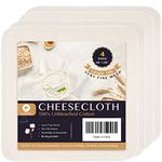 Precut Cheesecloth, 51 x 51cm 4 Pack, Grade 100, Ultra Fine Cheese Cloths for Straining & Cooking, 100% Unbleached Cotton Cheese Cloth for Making Cheese