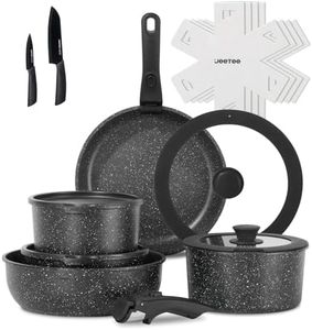 JEETEE Batterie de Cuisine Antiadhésive 17 pièces avec Poignée Amovible, Poele Induction 20/26cm, Sauteuse 26cm, Casserole 18/20cm, Empilable, Passe au Four, Sans PFAS/PFOA, Noir