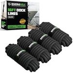 Rhino USA 1/2" x 16' Dock Lines - Heavy Duty Marine Grade Rope for Boats, Kayaks, Pontoons, Fishing and More! Ultimate Boating Accessory - Black