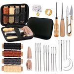 Leather Sewing Kit,29 PCS Leather Tool Kit,Leather Working Tools with Leather Sewing Needles,Waxed Thread,Thimble,Awl and Storage Bag Leather Craft Hand Tools and Supplies for DIY Sewing Craft