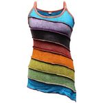 SHOPOHOLIC FASHION Women Stonewashed Rainbow Striped Hippie Boho Tank top, L