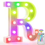 Colorful Light Up Letters, Glitter LED Letter Lights 18 Color Changing Shiny Alphabet Sign Gifts for Girls Women Party Birthday Decorations Remote Night Light Christmas Valentine Wall Table Decor - R