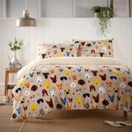 Olivia Rocco Teddy Fleece Duvet Cover Set Printed Super Soft Quilt Sets Check Stars Stag Design Warm Winter Bedding With Sherpa Reverse (Double, Dogs)