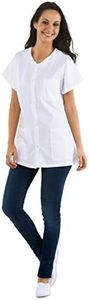 HYDROPLANETE Túnica médica cuello en V con botones de presión, manga corta, 3 bolsillos, farmacia de enfermería, color blanco, talla, blanco, Taille 5 - 54/56