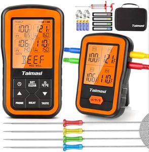 Wireless Digital Meat Thermometer with 4 Probes & Meat Injector, Upgraded 500FT Remote Range Cooking Food Thermometer for Grilling & BBQ & Oven & Kitchen, LCD