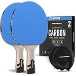 PRO SPIN Ping Pong Paddle - Premium Table Tennis Racket with Carbon Fibre, Professional Level Rubber, 2.0mm Sponge, 7-Ply Blade with Rubber Protector Case for Table Tennis Paddles (Blue, 2-Pack)