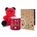 VESPL LOF Valentine Day Gift Printed Mug with Cute Teddy and Greeting Card Combo Gift Set for Girlfriend, Boyfriend, Wife, Husband Beautiful Gift for Your Love (Gift Set)