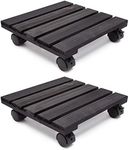 Stockroom Plus 2-Pack Plant Dolly with Wheels for Outdoor Patios, 12x12x3-Inch Square Wooden Rolling Planter Caddy with Locking Casters (Black)