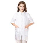 TOPTIE Nylon Salon Hairstylist Smock Barber Haircut Cape Jacket, Dog Pet Grooming Work Shirt Apron with Zip Closure-White-M