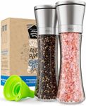 KELVEE Premium Stainless Steel Sea Salt and Pepper Grinder Set of 2 - Ceramic Blades, Adjustable Coarseness, Refillable Tall Glass Salt and Pepper Shakers - Kitchen Spice Mill (Mannual Pack of 2)