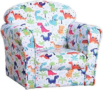 HOMCOM Children Armchair Kids Sofa Tub Chair Seat Cartoon Dinosaur Pattern Bedroom Flannel Wooden Frame Non-slip Playroom Seater