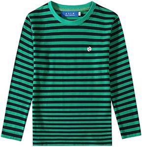 SSLR-Big-Boys-Long-Sleeve-Shirt-Striped Tee Shirts Cotton Crew Neck Casual (Small, Navy Green)