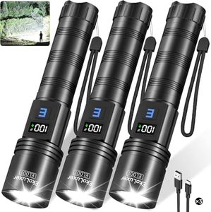 EkoLuxer 3Pack Rechargeable Flashlights High Lumens, Super Bright Flashlight, 5Modes LED Flashlight Rechargeable, Adjustable Tactical Flashlights High Powered, Flash Lights for Emergency Camping Home