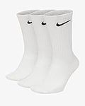 Nike Everyday Cushion Crew Training Socks, Unisex Socks with Sweat-Wicking Technology and Impact Cushioning (3 Pair), White/Black,Medium