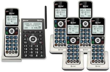 AT&T BL3107-5 5-Handset DECT 6.0 Cordless Home Phone with Bluetooth, Answering System, Smart Call Blocker, Extended Range,2" Backlit Screen, Lighted Keypad with Big Buttons, Caller ID & Call logs