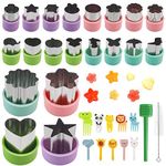 31 Pcs Vegetable Fruit Cutters Shapes Set, 20 Pcs Stainless Steel Mini Cookie Cutters, 10 Pcs Kids Food Picks, 1 Brush, Fruit Shape Cutters for Kids Bento Box Baking