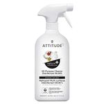 ATTITUDE All-Purpose Cleaner Disinfectant 99.99%, Eliminates Bacteria, Germs and Viruses, EWG Verified Multi-Surface Products, Vegan, Naturally Derived Multipurpose Cleaning Spray, Unscented, 800 mL