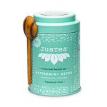 JusTea PEPPERMINT DETOX | Loose Leaf Herbal Tea | Tin with Hand Carved Tea Spoon | 40+ Cups (45g) | Caffeine Free | Award-Winning | Fair Trade | Non-GMO