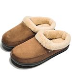 NewDenBer Men's Warm Memory Foam Slippers Suede Plush Fleece Lined Slip on Indoor Outdoor Clog House Shoes (Dark Brown/Brown,13-14 D(M) US)