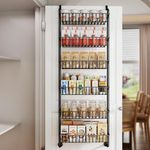 SAYZH 6 Tier Over Door Spice Rack, Pantry Organizer Metal Hanging Spice Rack/Kitchen Over Door Storage/Can Organizer with Suction Cups, Black