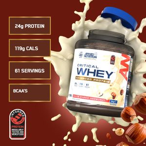 Applied Nutrition Critical Whey Protein Powder, 2kg – White Choco Hazelnut, 24g Protein, BCAAs & Glutamine