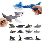 DINOBROS Greenkidz 2Pcs Hungry Shark Grabber Toys With 12Pcs Small Sea Animal Figures Playset Extending Grabber Claw Game Snapper Pick Up Claw Novelty Gift Party Favors For Kids