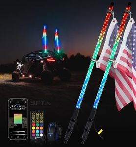 Xprite 2PC 3FT Spiral RGB LED Whip Light with Spring Base, App & Remote Control Stop Turn Reverse Brake Lights Chasing Antenna Lighted Whips, Compatible with SXS ATV UTV Polaris RZR Can-am Jeep