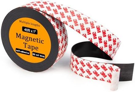 Flexible Magnetic Tape Strip Roll with 3M Adhesive Backing,(1in Wide x40ft Long) Sticky Magnet Tape Strips for Kitchen, Garage Whiteboards Fridge DIY Organization