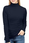 NY Threads Long Sleeve Turtleneck Women Thermal Base Layer Slim Fit Active Shirt Dark Blue