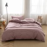 Face Two Face Bedding Duvet Cover Set 3 Pieces 100% Washed Cotton Duvet Cover Linen Like Textured Breathable Durable Soft Comfy(California King, Purple Bean Paste)