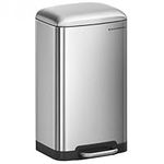 SONGMICS Rubbish Bin, 30L Trash Can, Steel Pedal Bin, with Inner Bucket and Lid, Soft Closure, Airtight, for Kitchen, Living Room, Silver Colour LTB01L, Metallic