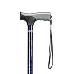 Carex Soft Grip Walking Cane - Height Adjustable Cane with Wrist Strap - Latex Free Soft Cushion Handle, Blue Pattern